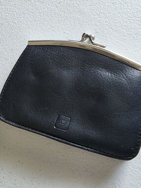 Vintage 80's LOYAL WEST Leather Kiss-Lock Coin Pouch - Black